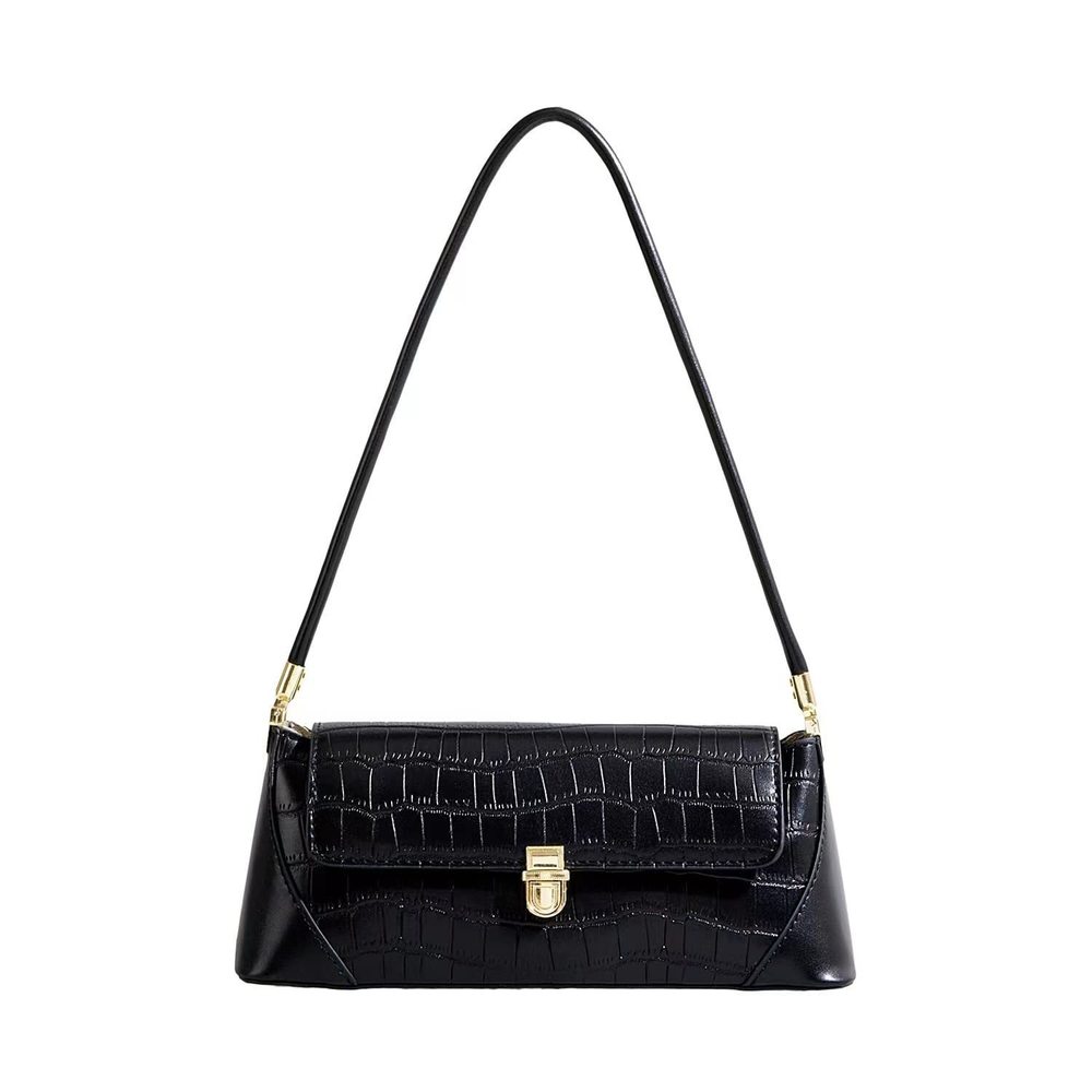 Black Shoulder Bags Crocodile Pattern Vintage Handbag Retro Classic V -_-